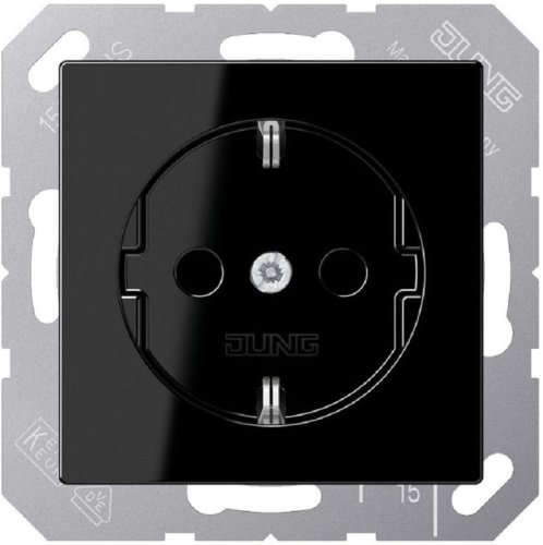 Розетка с заземлением без рамки Jung A creation 1-м. черный фото Розетка с заземлением без рамки Jung A creation 1-м. черный картинка